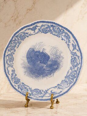Antique 10" Royal Cauldon England  Flow Blue Turkey Dinner Plate
